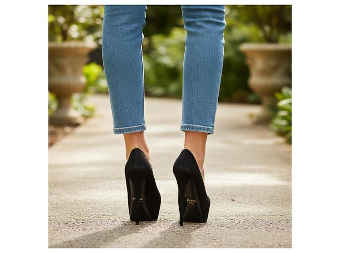 Décolleté platform con tacco a spillo in camoscio nero PRADA EU 37.5 Made in Italy - vista 6