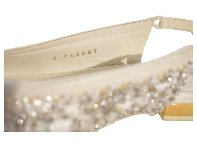Décolleté slingback basse CHANEL crema impreziosite da perle e cristalli con fiocco CC intrecciato 35.5 Nero Bianco - vista 15