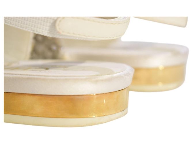 Décolleté slingback basse CHANEL crema impreziosite da perle e cristalli con fiocco CC intrecciato 35.5 Nero Bianco - vista 17