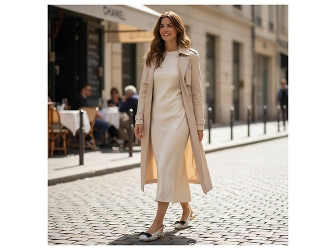 Décolleté slingback basse CHANEL crema impreziosite da perle e cristalli con fiocco CC intrecciato 35.5 Nero Bianco - vista 5