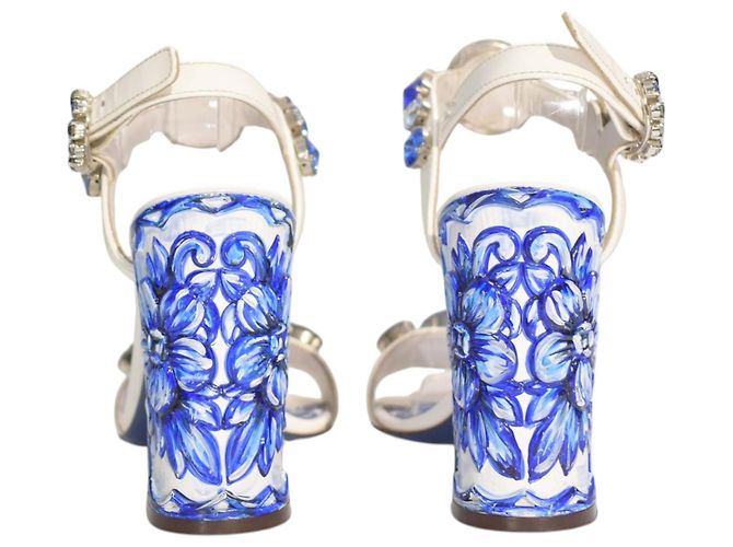Sandalias DOLCE & GABBANA White Blue Majolica adornadas con cristales EU 36 Blanco Azul - vista 10