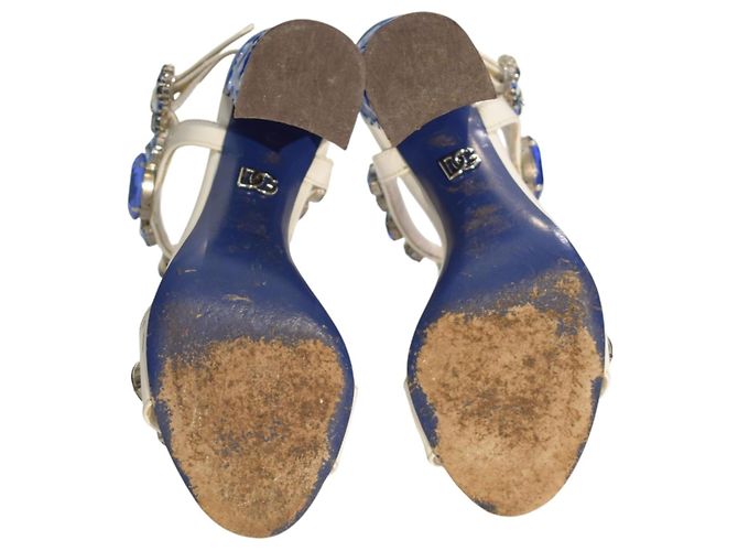 Sandalias DOLCE & GABBANA White Blue Majolica adornadas con cristales EU 36 Blanco Azul - vista 11