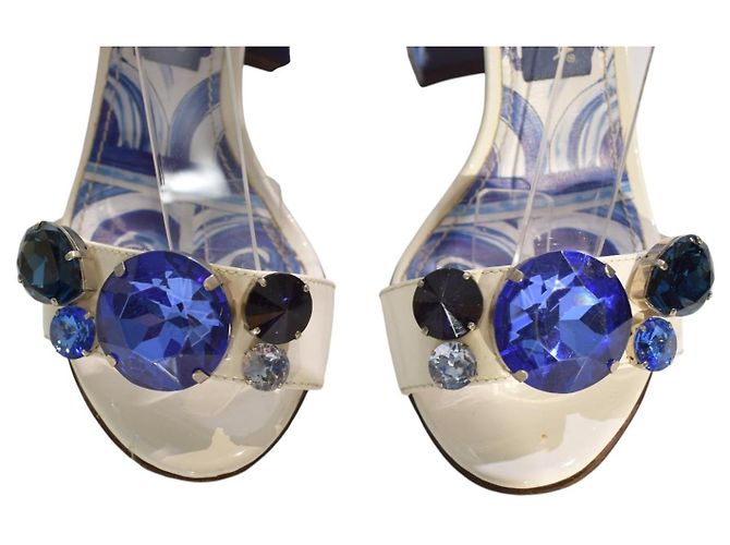 Sandalias DOLCE & GABBANA White Blue Majolica adornadas con cristales EU 36 Blanco Azul - vista 14
