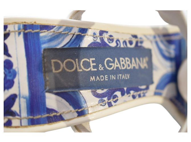 Sandalias DOLCE & GABBANA White Blue Majolica adornadas con cristales EU 36 Blanco Azul - vista 16