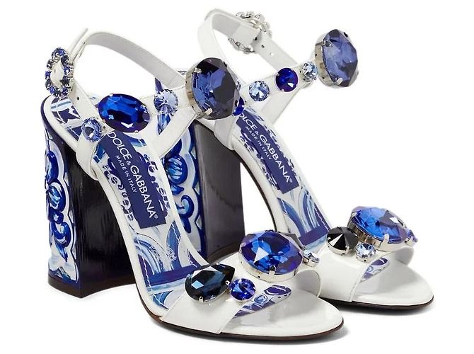 Sandalias DOLCE & GABBANA White Blue Majolica adornadas con cristales EU 36 Blanco Azul - vista 2
