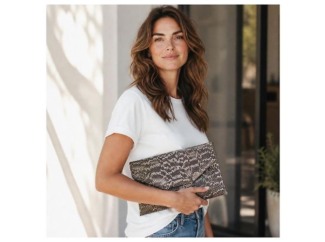 GIVENCHY Antigona Kuvert-Clutch aus Pythonschlange mit Staubbeutel Weiß Grau Python drucken - Ansicht 3