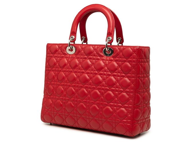 Borsa Christian Dior Lady Dior Cannage in pelle di agnello rossa - vista 2