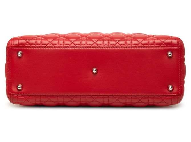 Borsa Christian Dior Lady Dior Cannage in pelle di agnello rossa - vista 3