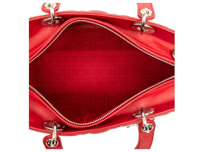 Borsa Christian Dior Lady Dior Cannage in pelle di agnello rossa - vista 4