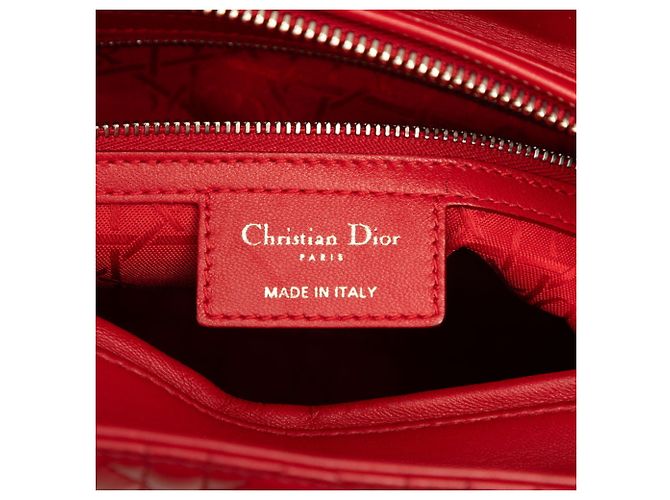 Borsa Christian Dior Lady Dior Cannage in pelle di agnello rossa - vista 5
