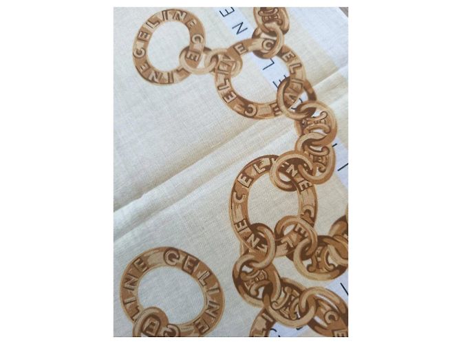 Céline Pañuelo de seda CELINE con motivo de cadena Beige Gold hardware - vista 2