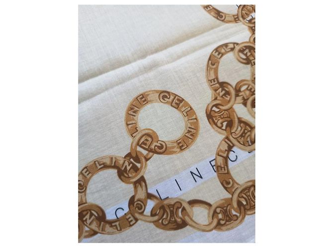 Céline Pañuelo de seda CELINE con motivo de cadena Beige Gold hardware - vista 4