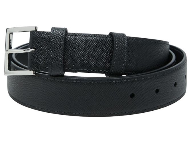 Prada Triangle Logo Plate Saffiano Belt Black Silvery - view 2