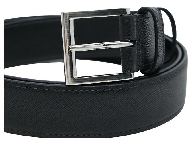Prada Triangle Logo Plate Saffiano Belt Black Silvery - view 4