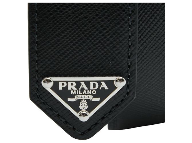 Prada Triangle Logo Plate Saffiano Belt Black Silvery - view 5
