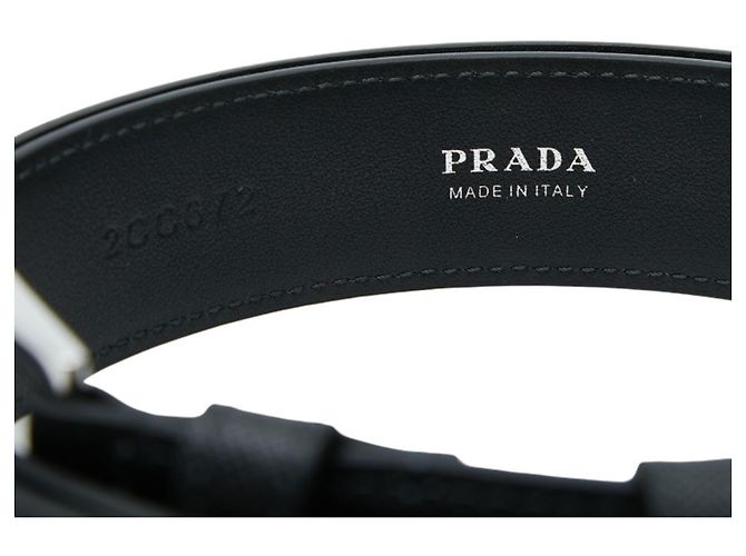 Prada Triangle Logo Plate Saffiano Belt Black Silvery - view 6