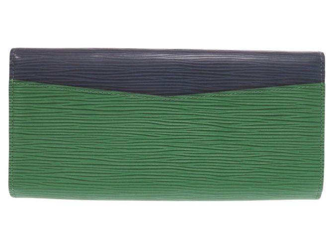 Louis Vuitton Portefeuille Flore Epi Long Wallet Verde Arancione Blu navy - vista 3
