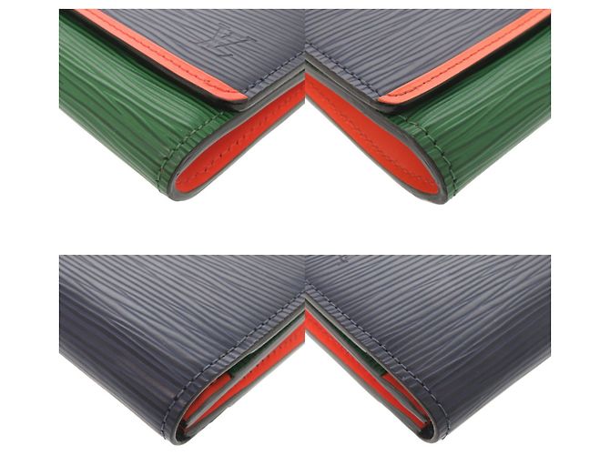 Louis Vuitton Portefeuille Flore Epi Long Wallet Verde Arancione Blu navy - vista 4
