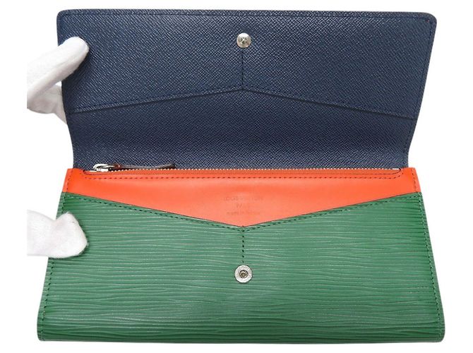 Louis Vuitton Portefeuille Flore Epi Long Wallet Verde Arancione Blu navy - vista 5