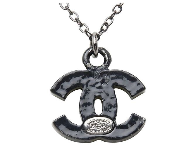 Collar Chanel Coco Mark Negro Plata - vista 3