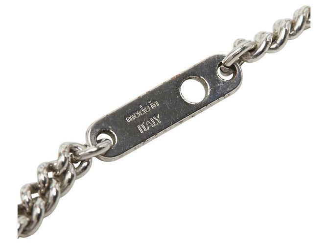 Louis Vuitton Monogram Eclipse Collier Plaque Chain Necklace Argento - vista 10