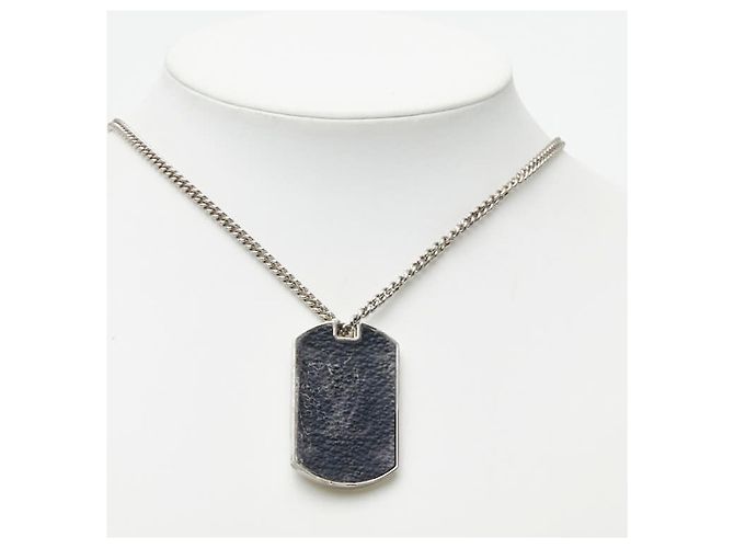 Louis Vuitton Monogram Eclipse Collier Plaque Chain Necklace Argento - vista 11