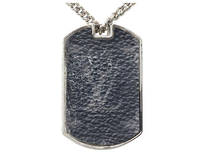 Louis Vuitton Monogram Eclipse Collier Plaque Chain Necklace Argento - vista 2