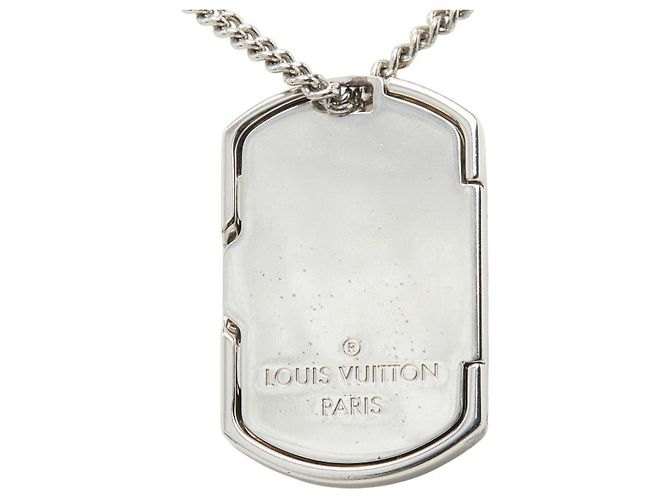 Louis Vuitton Monogram Eclipse Collier Plaque Chain Necklace Argento - vista 3