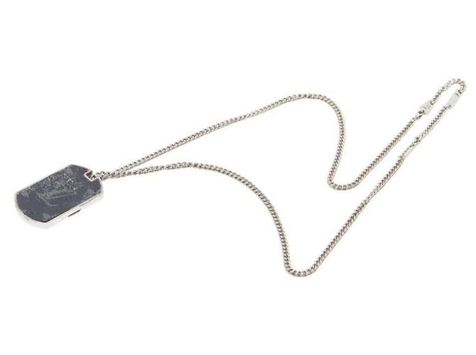Louis Vuitton Monogram Eclipse Collier Plaque Chain Necklace Argento - vista 4