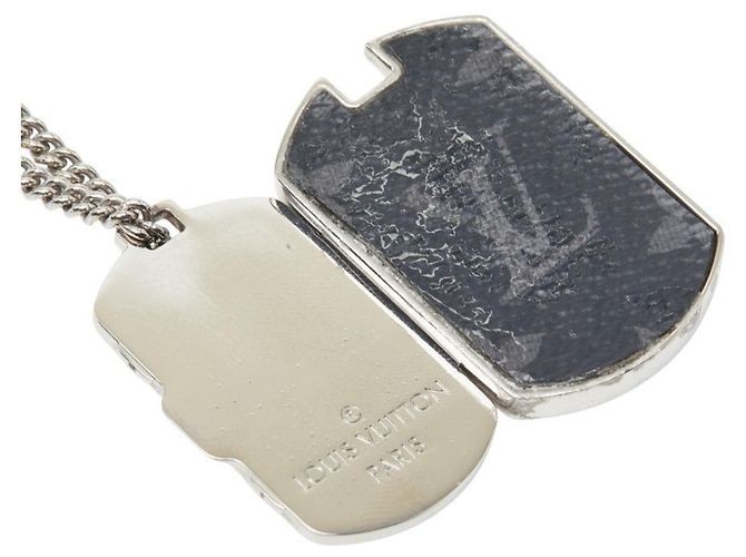 Louis Vuitton Monogram Eclipse Collier Plaque Chain Necklace Argento - vista 5