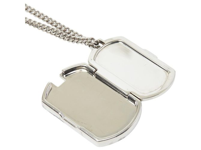Louis Vuitton Monogram Eclipse Collier Plaque Chain Necklace Argento - vista 6