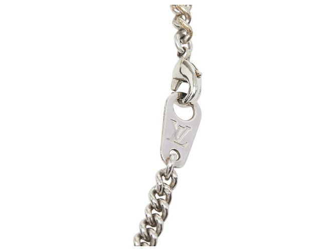 Louis Vuitton Monogram Eclipse Collier Plaque Chain Necklace Argento - vista 7