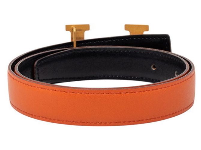 Hermès Cinturón Hermes Constance H-Belt Negro Naranja - vista 3