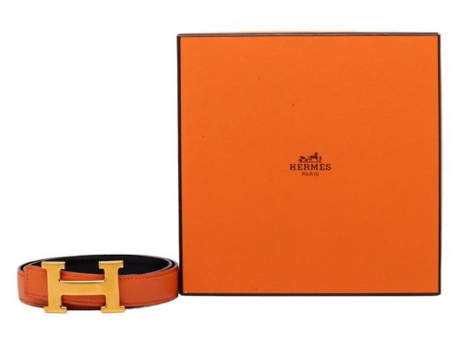 Hermès Cinturón Hermes Constance H-Belt Negro Naranja - vista 7