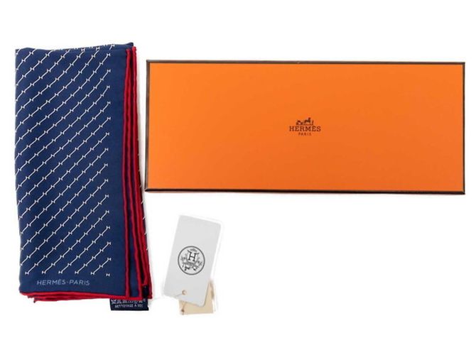 Hermès Foulard Hermes Carre 45 H Geometric Rosso Blu navy - vista 7