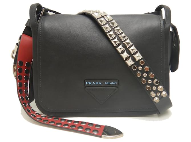 Borsa a tracolla PRADA GRACE LUX 1BD123 Nero Rosso - vista 2