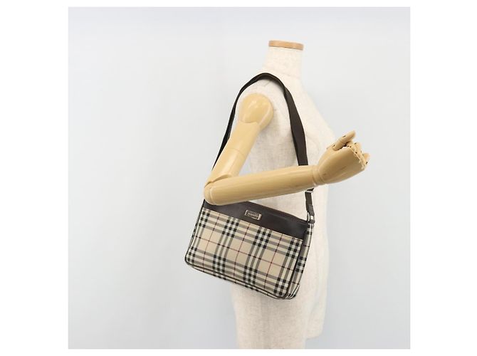 Borsa a tracolla BURBERRY Nova Check Canvas Beige Silver Auth 192504 Argento - vista 23