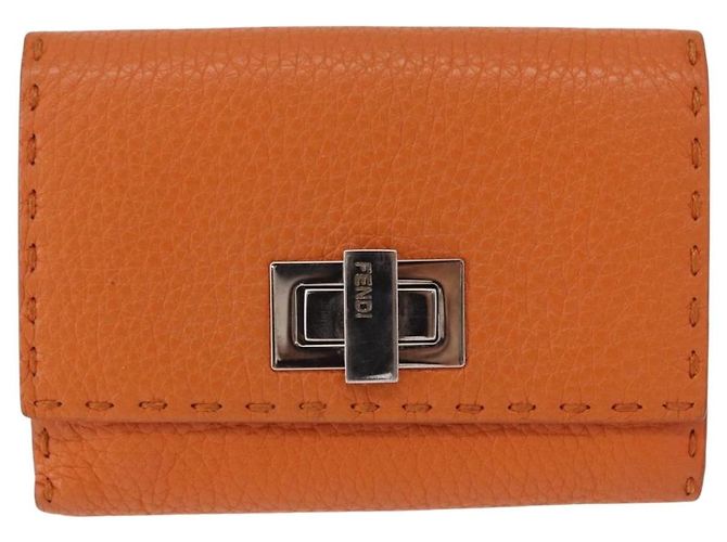 Portafoglio FENDI Celeria in pelle arancione argento Auth 194243A - vista 13