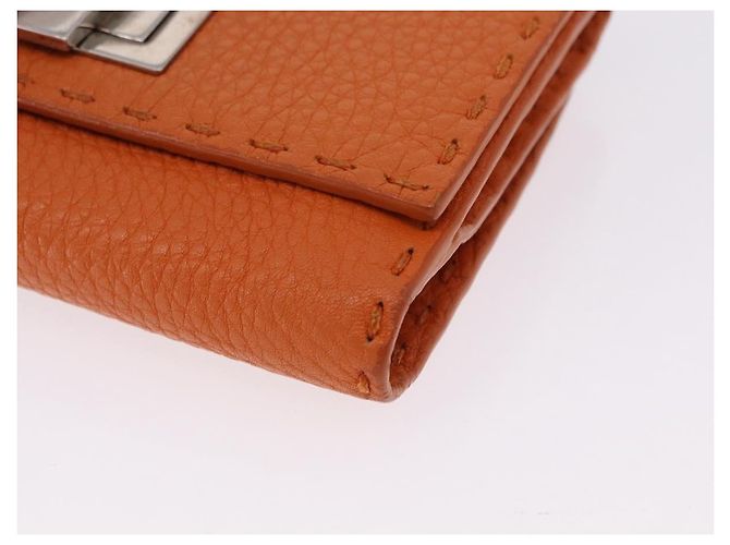 Portafoglio FENDI Celeria in pelle arancione argento Auth 194243A - vista 14