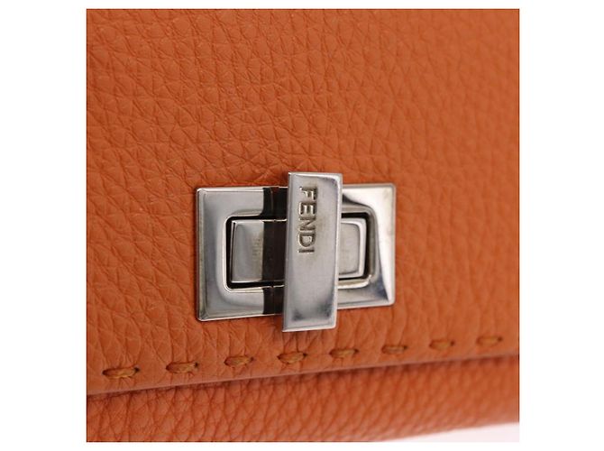 Portafoglio FENDI Celeria in pelle arancione argento Auth 194243A - vista 17