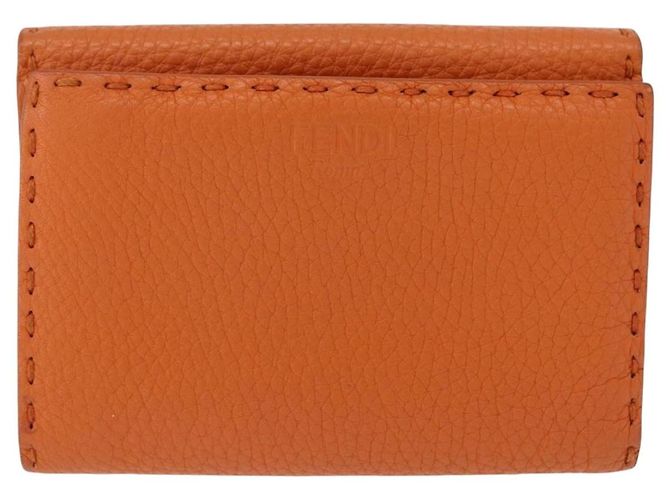 Portafoglio FENDI Celeria in pelle arancione argento Auth 194243A - vista 2