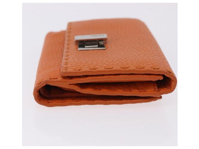 Portafoglio FENDI Celeria in pelle arancione argento Auth 194243A - vista 3