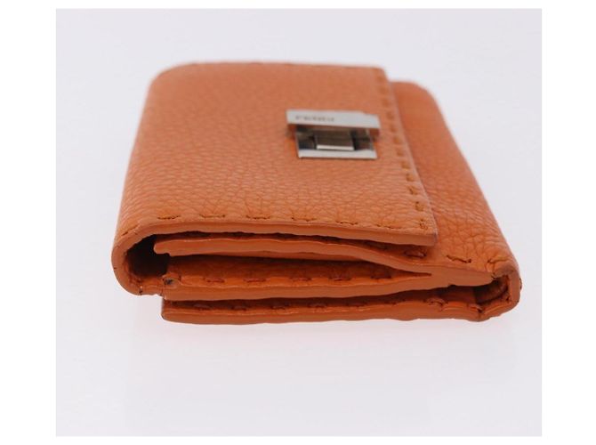Portafoglio FENDI Celeria in pelle arancione argento Auth 194243A - vista 4