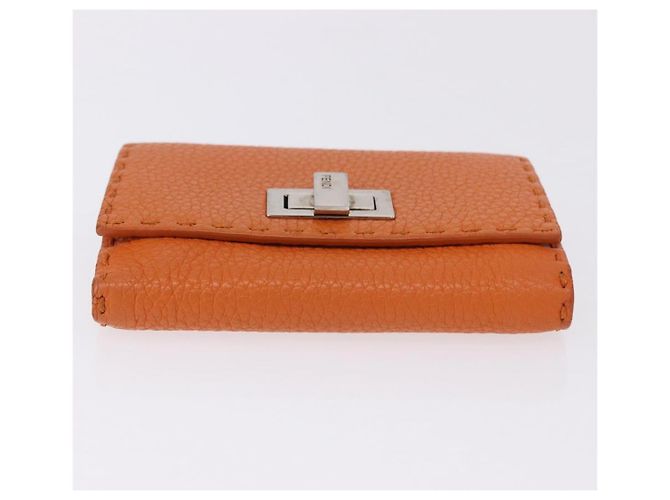 Portafoglio FENDI Celeria in pelle arancione argento Auth 194243A - vista 6