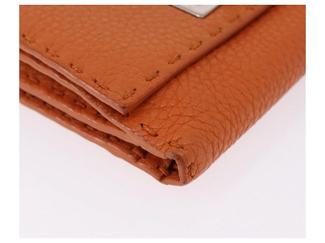 Portafoglio FENDI Celeria in pelle arancione argento Auth 194243A - vista 7