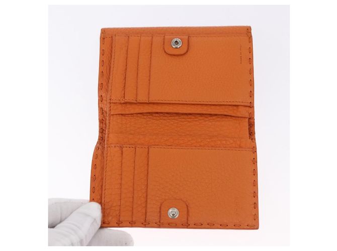 Portafoglio FENDI Celeria in pelle arancione argento Auth 194243A - vista 8