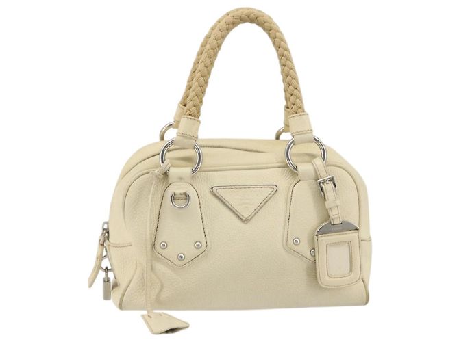 Borsa a mano PRADA in pelle Ivory Silver Auth 195183 Argento Crudo - vista 13