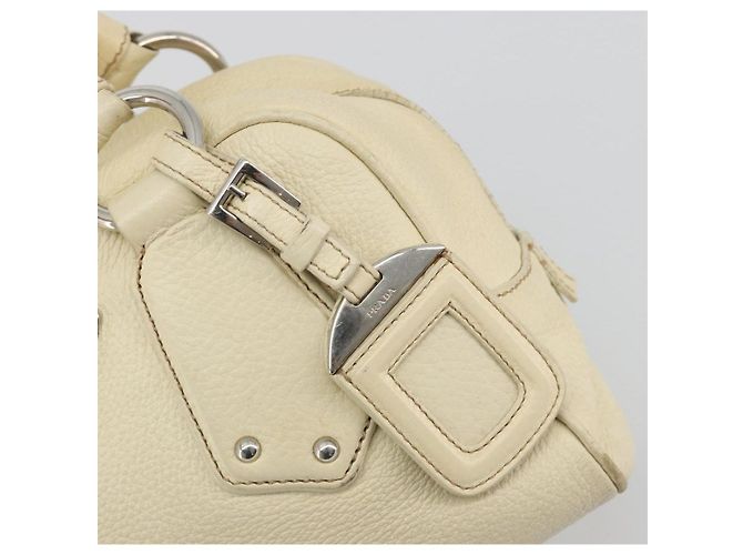 Borsa a mano PRADA in pelle Ivory Silver Auth 195183 Argento Crudo - vista 18