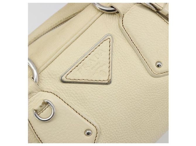Borsa a mano PRADA in pelle Ivory Silver Auth 195183 Argento Crudo - vista 19