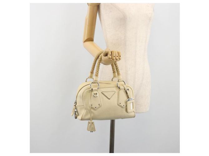 Borsa a mano PRADA in pelle Ivory Silver Auth 195183 Argento Crudo - vista 27